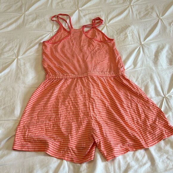 Old Navy Girl's Orange Stripe Spaghetti Strap Drawstring Waistband Romper Large - Picture 5 of 6